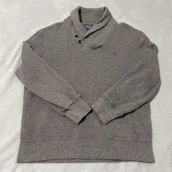 VTG Polo Ralph Lauren Sweater Mens Large Grey Cardigan Shawl Collar Cozy Preppy - Picture 1 of 11